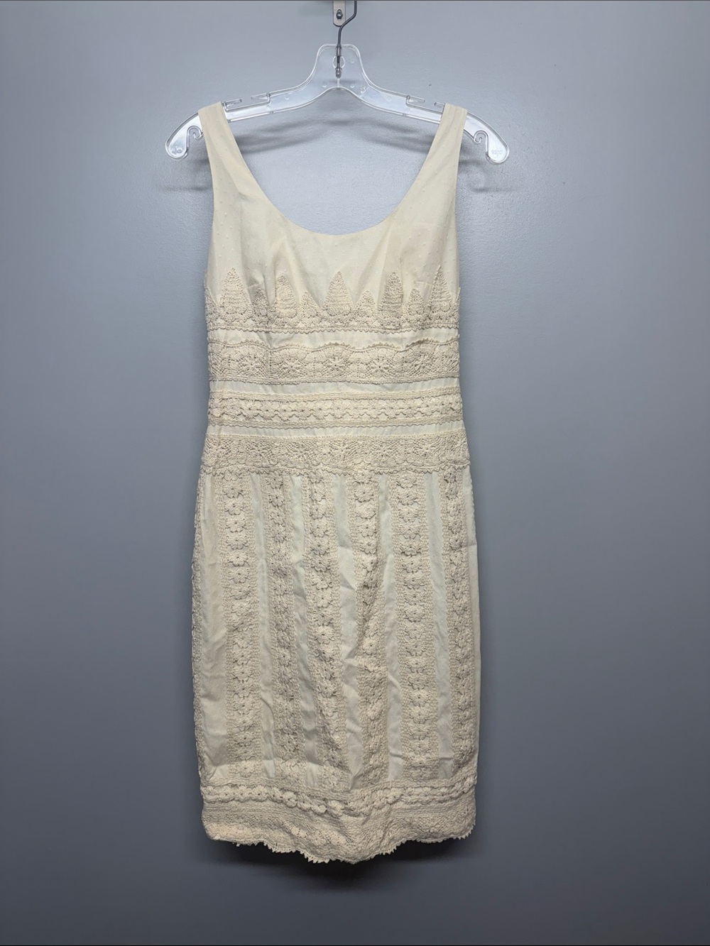 LK Bennett Cream Crochet Lace Fitted Midi Dress